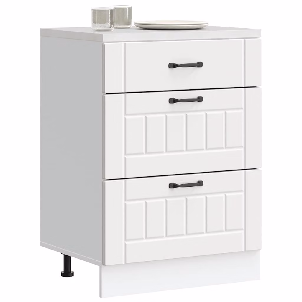 Base da cucina moderna vidaXL Lucca bianca in MDF con ante e cassetti L/P/H: 60 x 46 x 81,5 cm