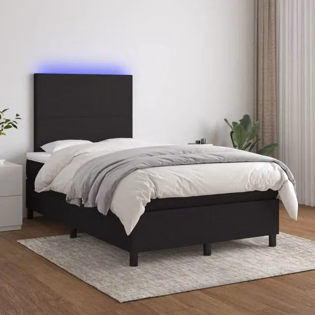 Letto a molle con materasso vidaXL in tessuto nero con illuminazione LED e porta USB L/P: 120 x 200 cm
