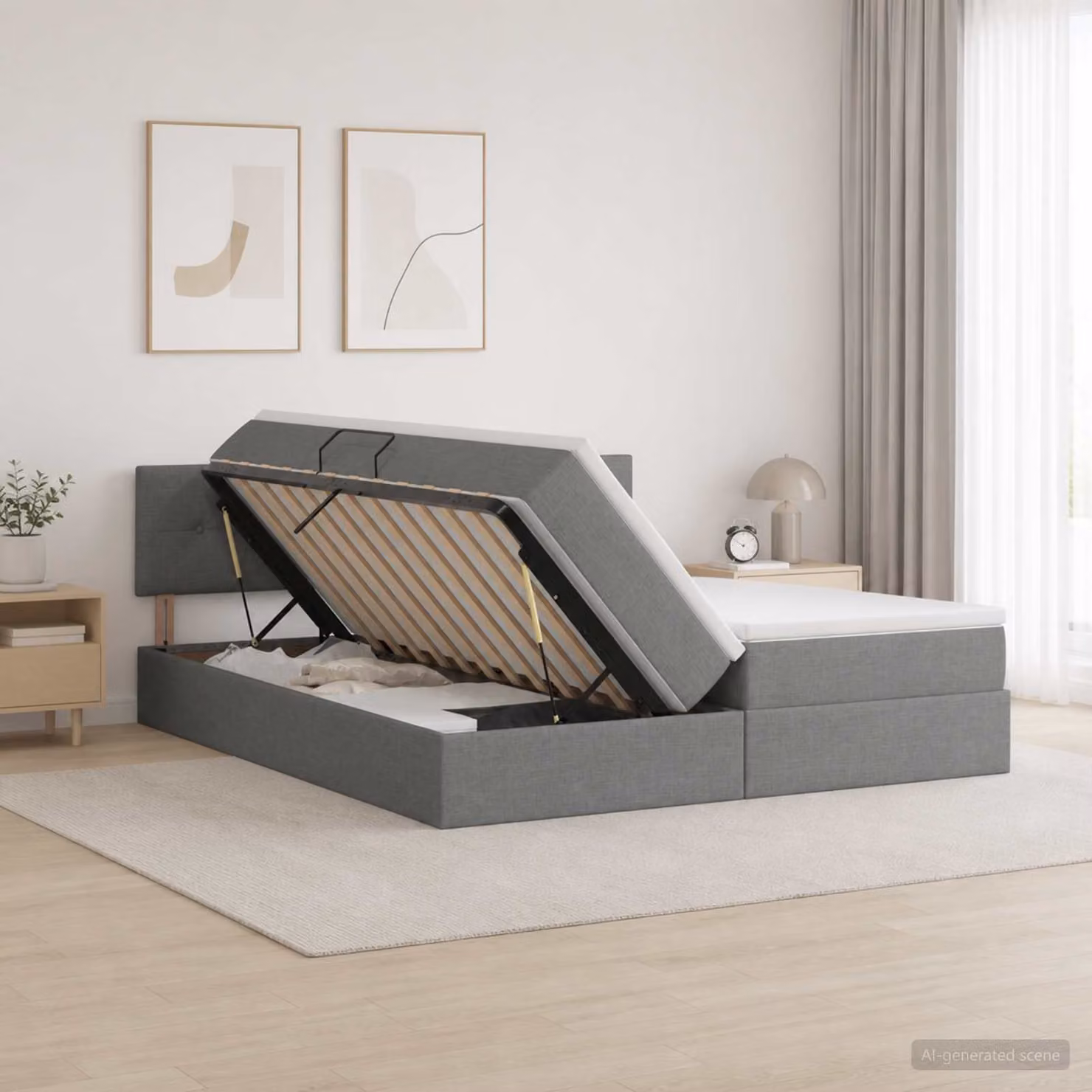 Letto con contenitore vidaXL Grigio Scuro con illuminazione LED e porta USB, L/P: 200 x 200 cm