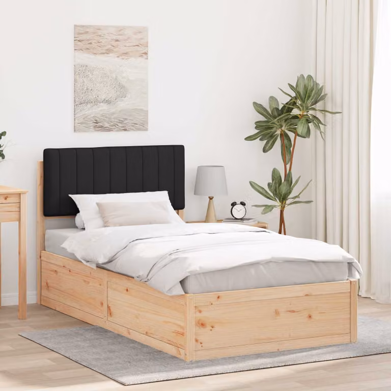 Letto con testiera rivestita in tessuto nero vidaXL in pino massello L/P/H: 200 x 100 x 93 cm