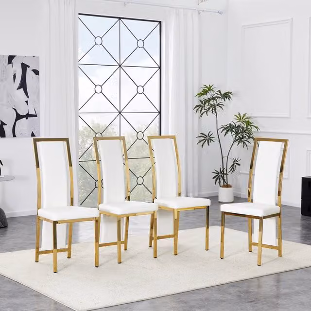 Set da 4 Sedie da Pranzo Moderne in Ecopelle PU Bianco con Gambe in Metallo Dorato Altezza 109 cm Salvaspazio per Sala da Pranzo e Ufficio