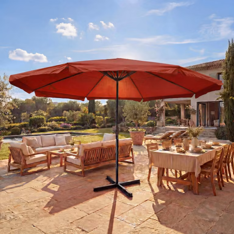 Ombrellone Meran Pro, ombrellone da ristorazione con mantovana Ø 5m poliestere/alluminio 28kg ~ bordeaux senza supporto