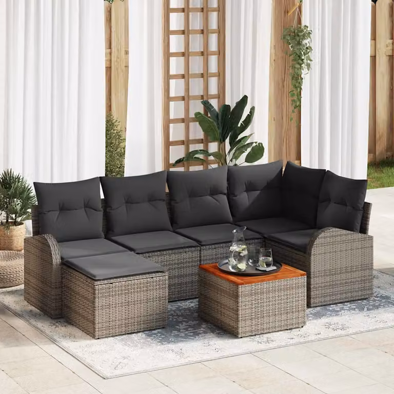 Set Divano da Giardino vidaXL 7 Pezzi a Forma di L Grigio con Poltroncina e Tavolino