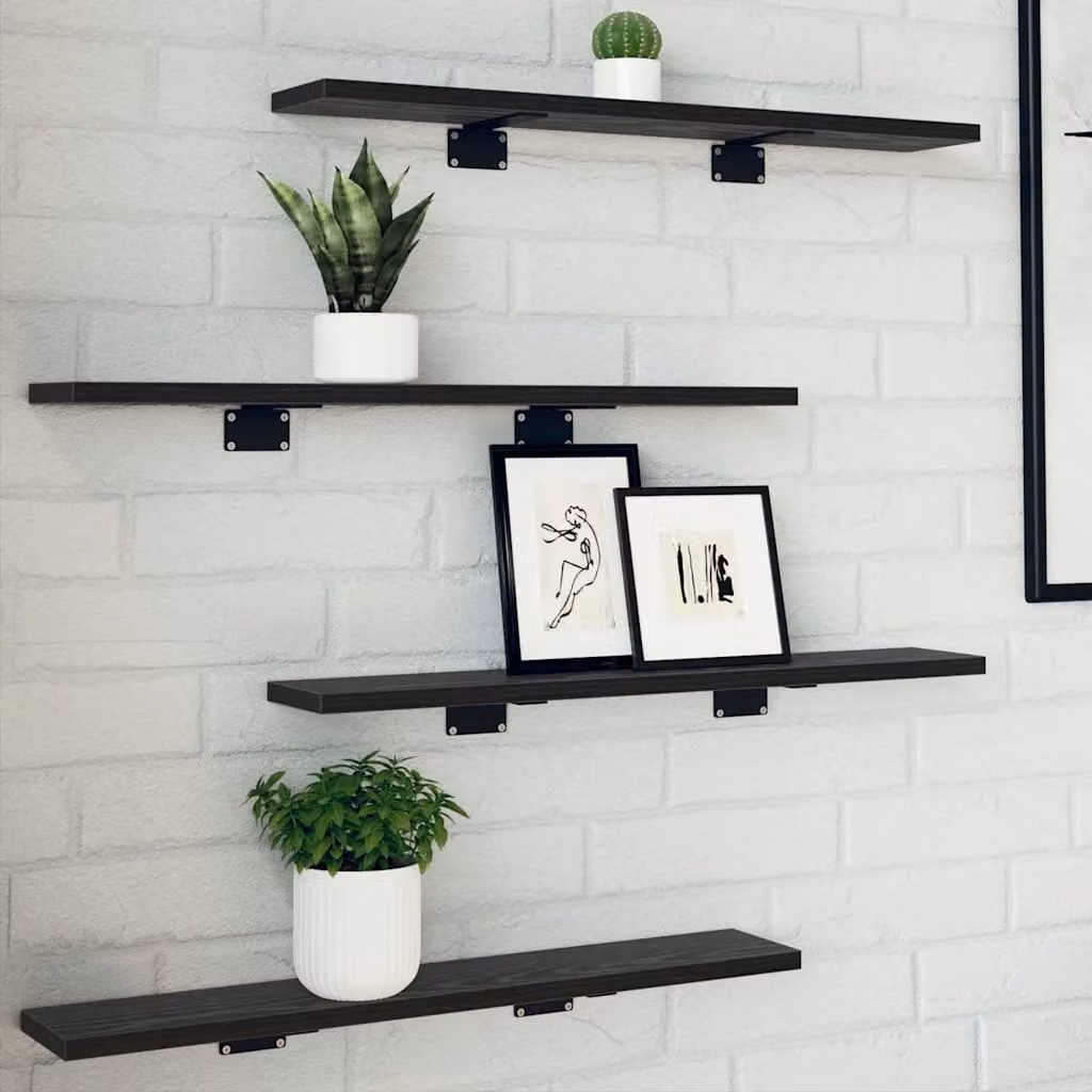 Set di 4 scaffali a parete vidaXL in legno MDF nero opaco L: 60 cm, P: 10 cm, H: 1,5 cm