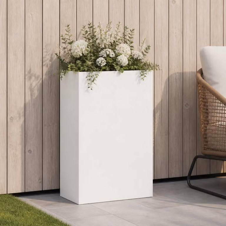 vidaXL Vaso da giardino in metallo Bianco L: 50 cm, P: 20 cm, H: 75 cm