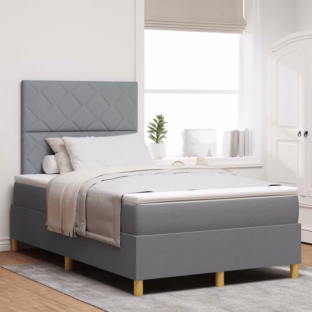 Letto a molla con illuminazione LED vidaXL in tessuto grigio chiaro L 120 x H 203 x P 280 cm – 1