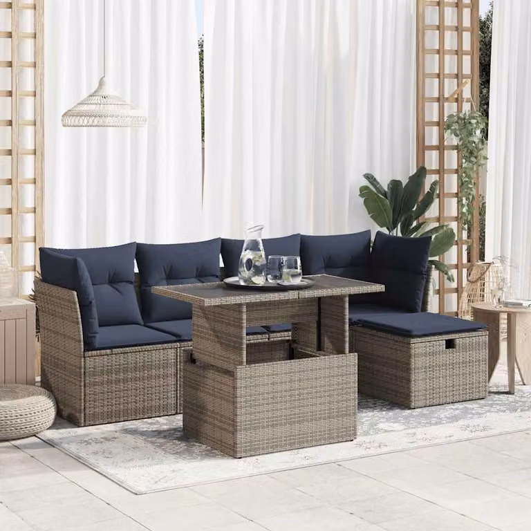 Maison Exclusive - Set Divano da Giardino 6pz con Cuscini Grigio Polyrattan Acacia