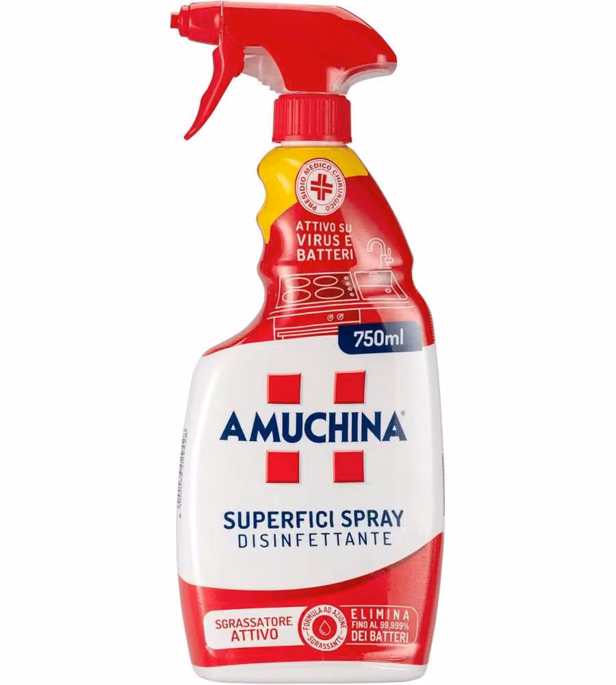 AMUCHINA Spray Disinfettante Superfici 750 ml Rosso e Bianco Virucida
