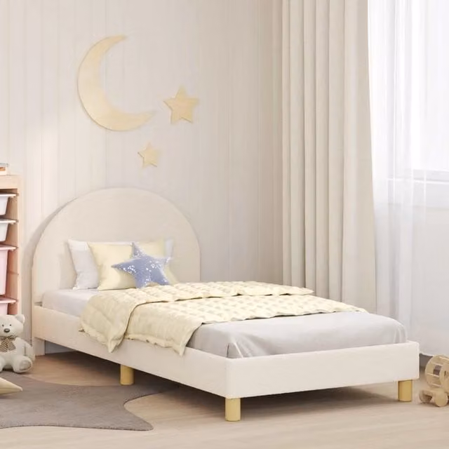 Struttura letto per bambini con testata e giroletto in tessuto bouclé color beige, L 80 cm x P 200 cm