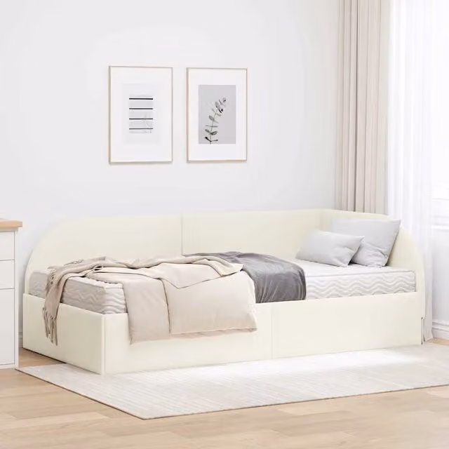 Letto Angolare con Materasso 2 Pezzi vidaXL in Velluto Beige L/P/H: 90 x 190 cm