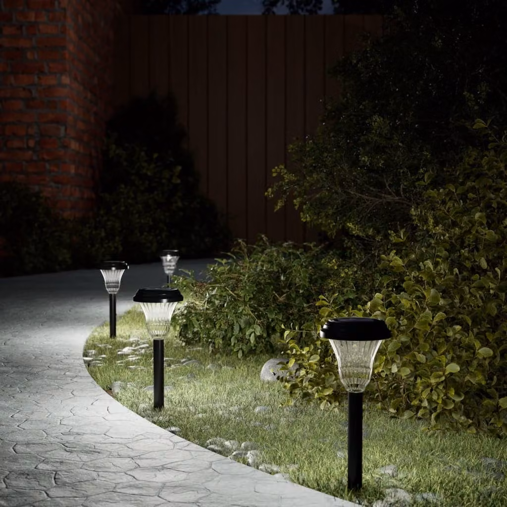 Set di 12 luci solari LED vidaXL bianche per percorsi da giardino con picchetti e sensore crepuscolare