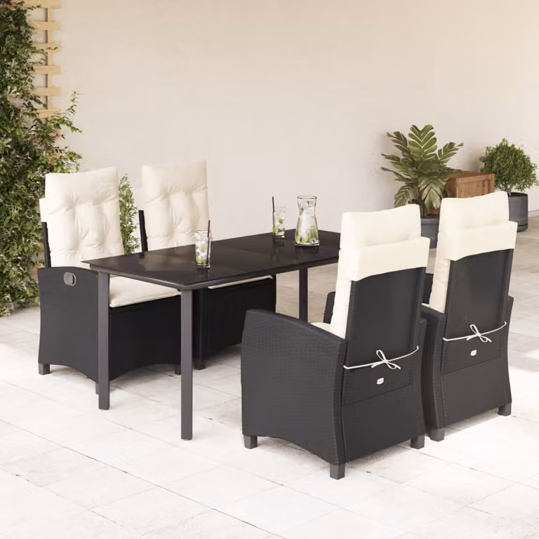 vidaXL Set da Pranzo da Giardino 5 pz in Polyrattan Nero con Piano in Vetro