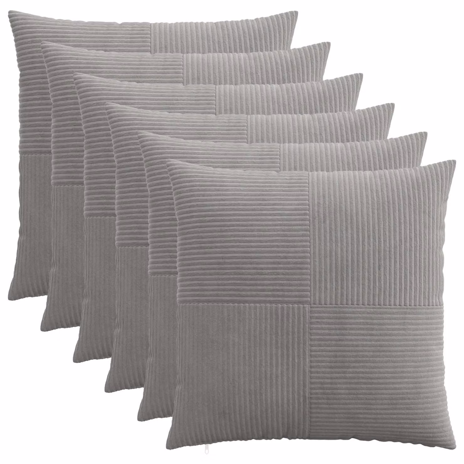 Set di 6 federe vidaXL ALMELO in velluto a coste grigio chiaro, L 70 x P 70 cm