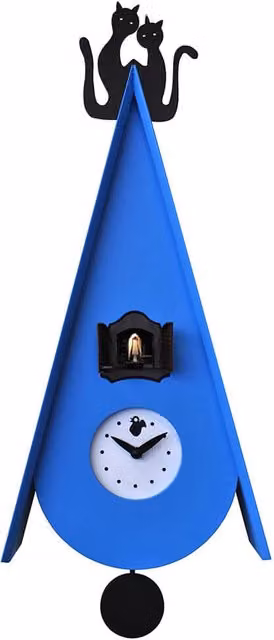 Orologio a Cucù da Parete 25X55X11Cm Pirondini Italia Gattini Blu Chiaro