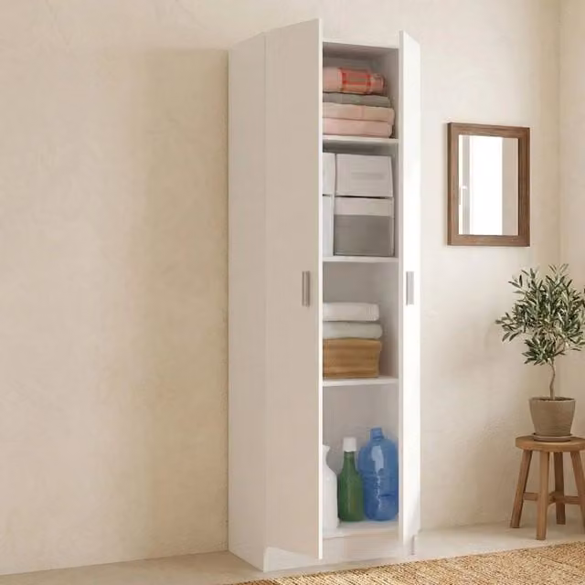 Armadio Multiuso Aragorn DMORA Bianco con 2 Ante e Ripiani Interni L: 59 cm, P: 37 cm, H: 180 cm