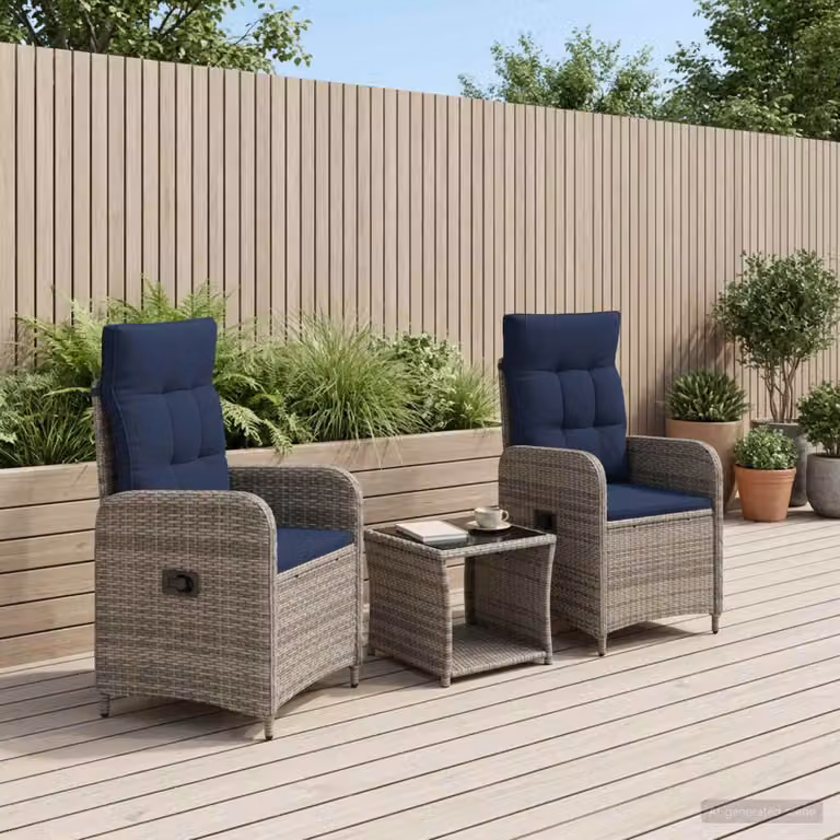 Set Lounge da Giardino vidaXL 3 pz Blu con Cuscini Imbottiti e Struttura in Acciaio Verniciato a Polvere