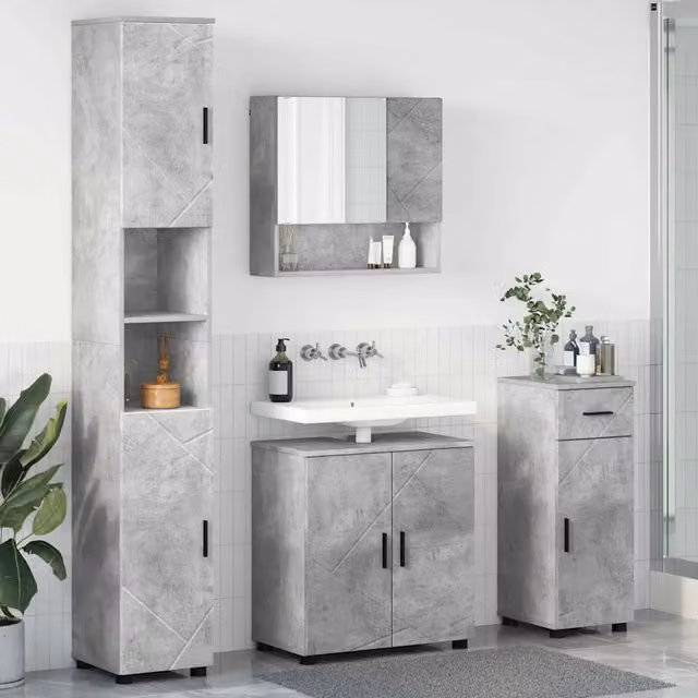 Set di mobili per il bagno 4 pz Grigio cemento 61 x 35 x 64 cm 3392976