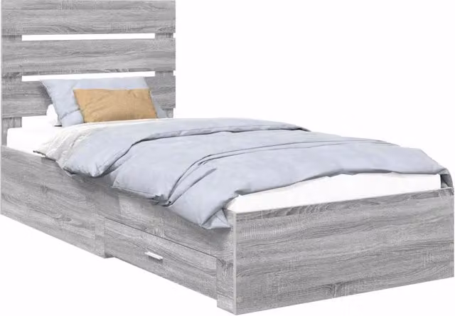 Letto singolo | Letto per adulti | Struttura del letto Grigio Sonoma e Argento 75 x 190 cm