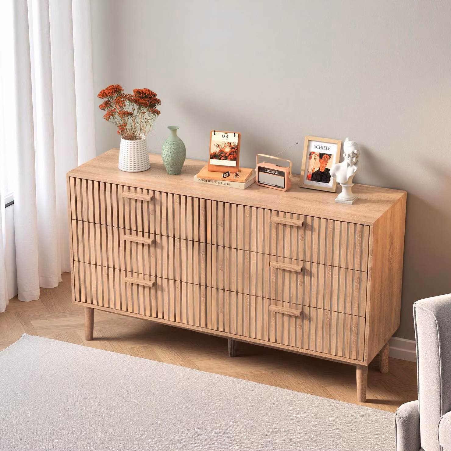 Cassettiera ProximaX con 6 cassetti | mobile credenza in colore naturale | cassettiera effetto legno per camera da letto e soggiorno
