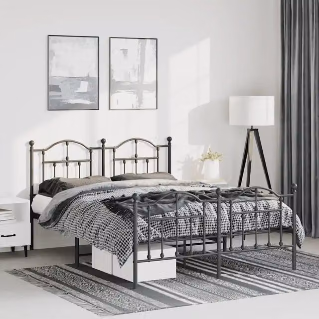 Giroletto con testiera e pediera in metallo nero vidaXL L: 142 cm, P: 196 cm, H: 97 cm – 1