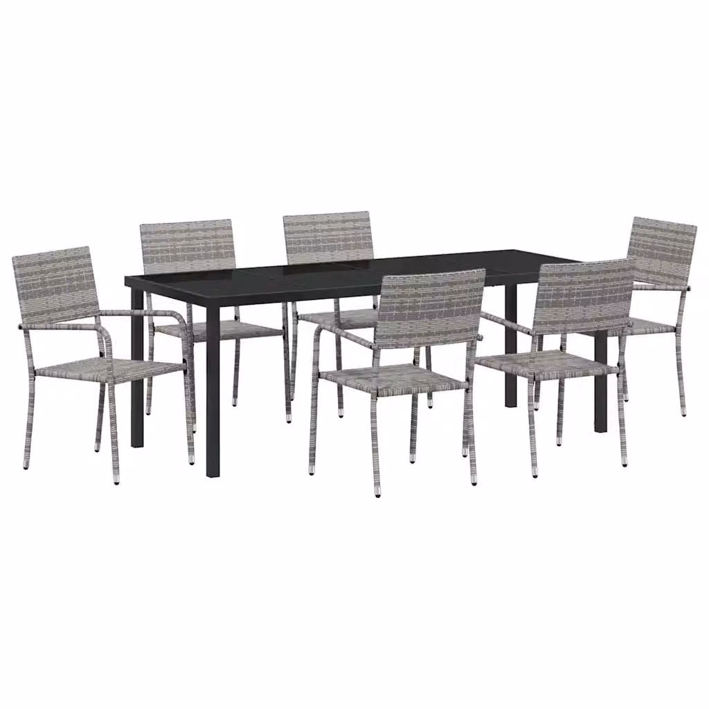 Set da pranzo per giardino e terrazzo vidaXL in polyrattan e vetro grigio, 7 pezzi – 2