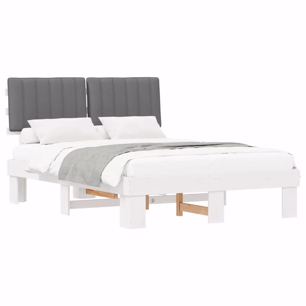 Letto con Testiera Rivestita vidaXL in Legno di Pino e Tessuto Grigio L/P/H: 140 x 200 x 93 cm – 2