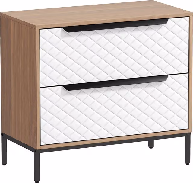 Comò HOMCOM con 2 Cassetti in Tessuto con Motivo a Diamante, Legno Naturale e Bianco – 1