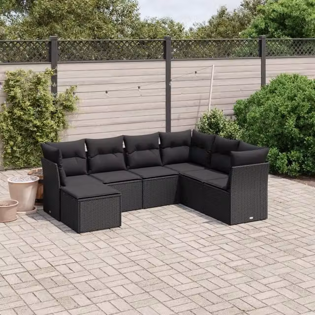 Set Divani da Giardino con Cuscini 7pz Nero Polyrattan 3263211