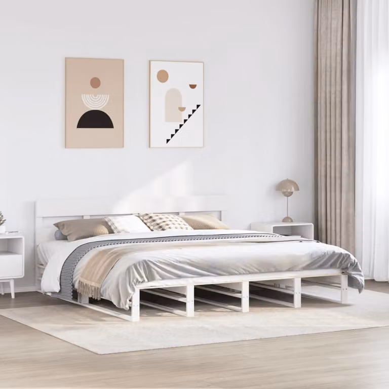 vidaXL Giroletto senza Materasso in Legno Massello di Pino Bianco 200 x 200 cm