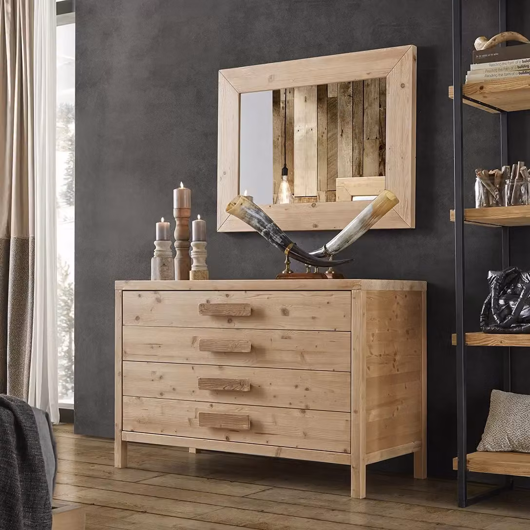 Cassettiera Cortina Mobili 2G con 4 cassetti in legno massello di abete marrone L: 120 cm, P: 55 cm, H: 80 cm – 1