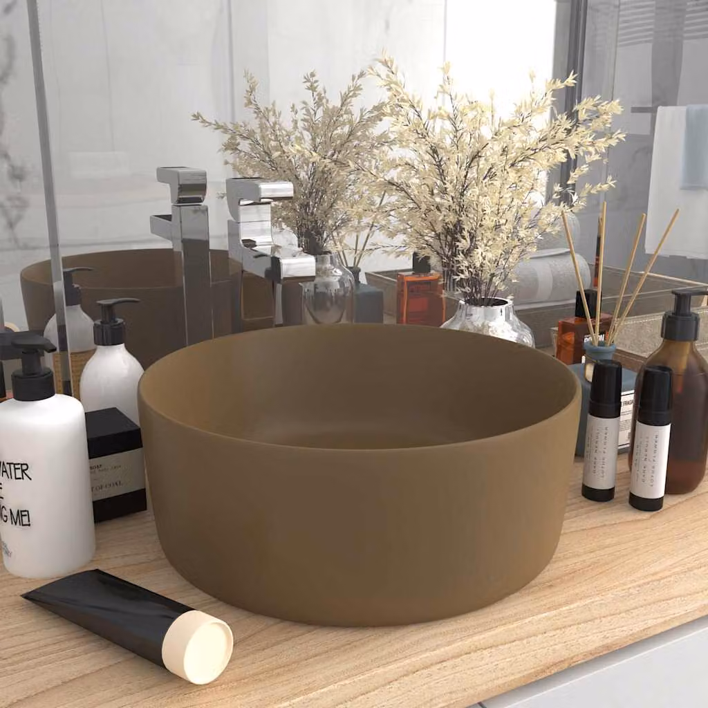Lavandino da appoggio rotondo vidaXL in ceramica beige