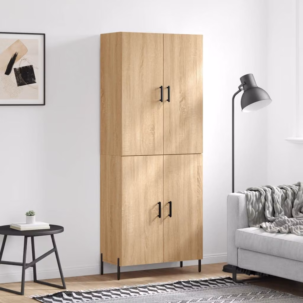 Credenza moderna vidaXL in legno e metallo color rovere, L: 69,5 cm, P: 34 cm, H: 180 cm