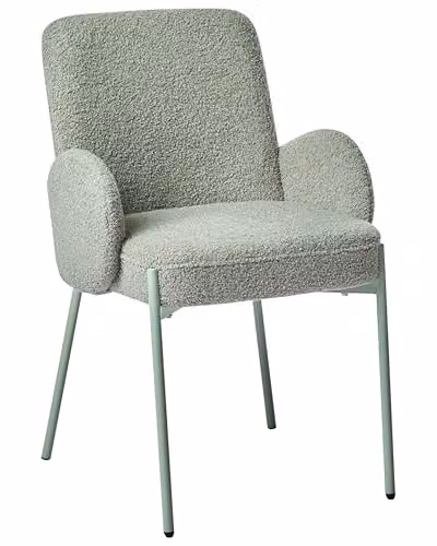 Beliani Sedia da pranzo Boucle imbottita con design retrò e base con gambe in ferro verde chiaro