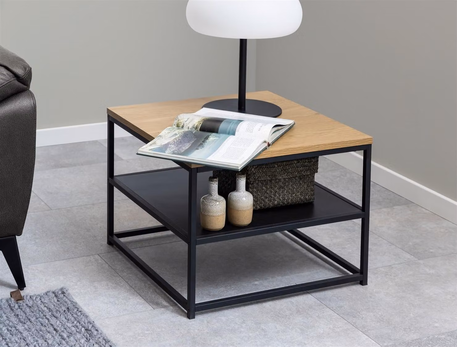 Tavolino da salotto >Gila< in rovere naturale, MDF - 55x42x55 cm (LxAxP)