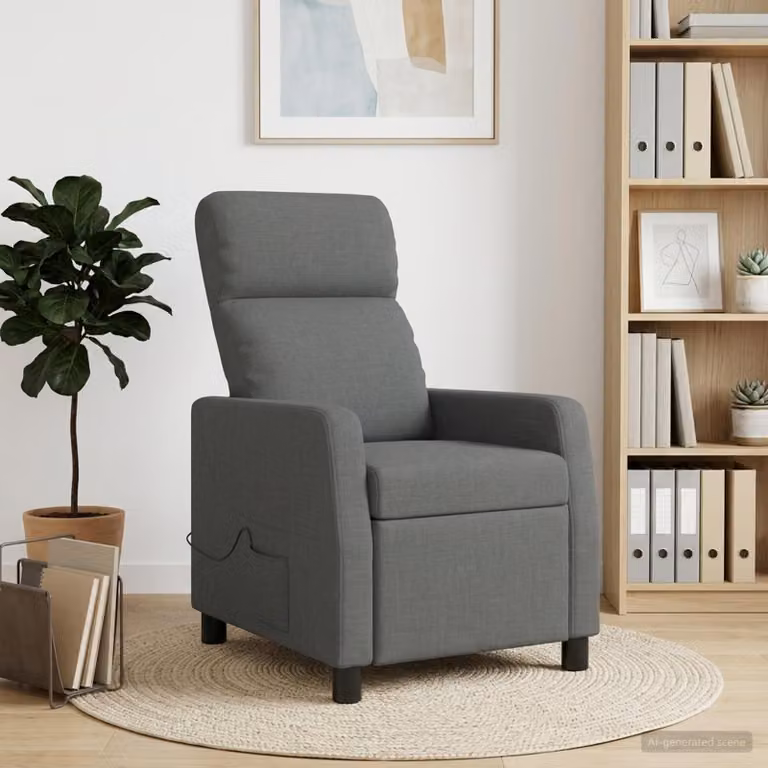 Poltrona Relax Recliner vidaXL in Tessuto Grigio con Braccioli e Struttura Moderna