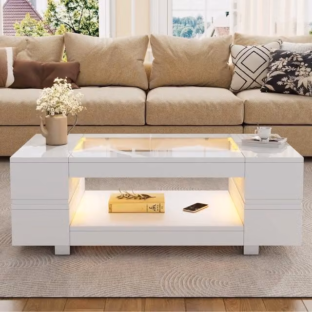 Tavolino da caffè MINIMAL con illuminazione LED e controllo tramite App Bluetooth, Bianco, L: 50 cm, P: 35 cm, H: 30 cm