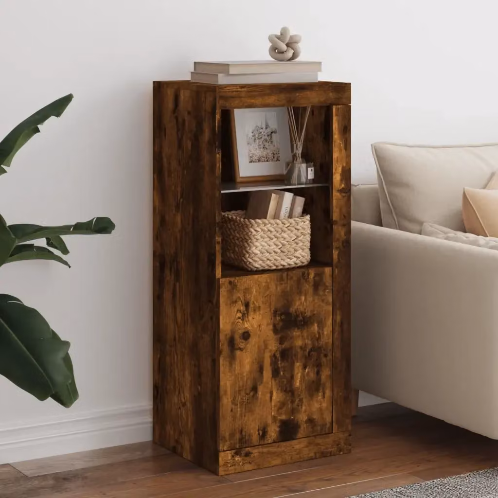 Credenza moderna con luci LED in rovere fumo per la tua zona pranzo, L: 41 cm, P: 37 cm, H: 100 cm – 2