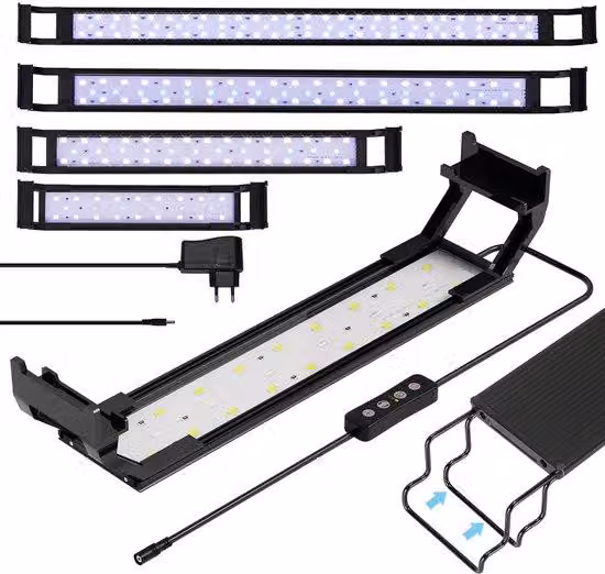 Lampada per acquari, blu/bianca, 16W, con cornice cromata