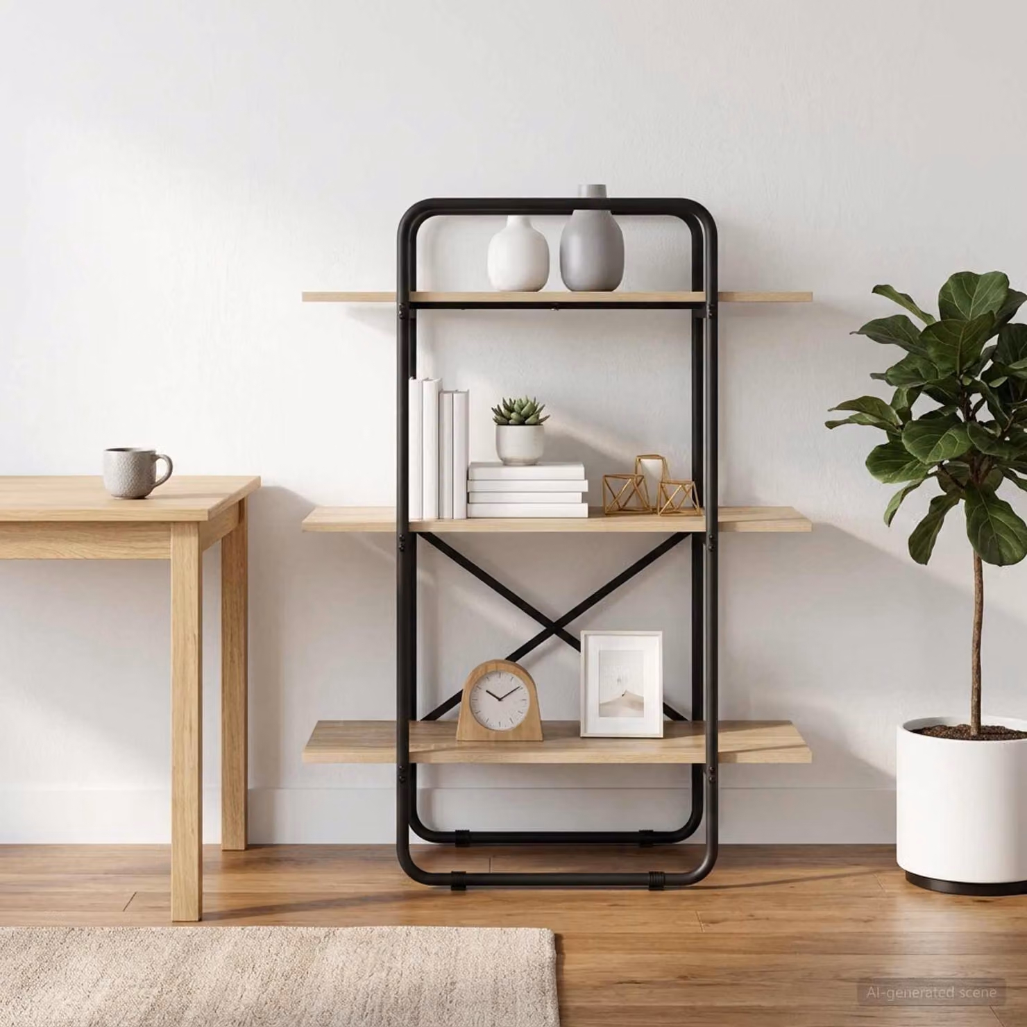 Libreria vidaXL a 3 livelli in stile industriale, colore marrone, L 60 cm x P 35 cm x H 105 cm