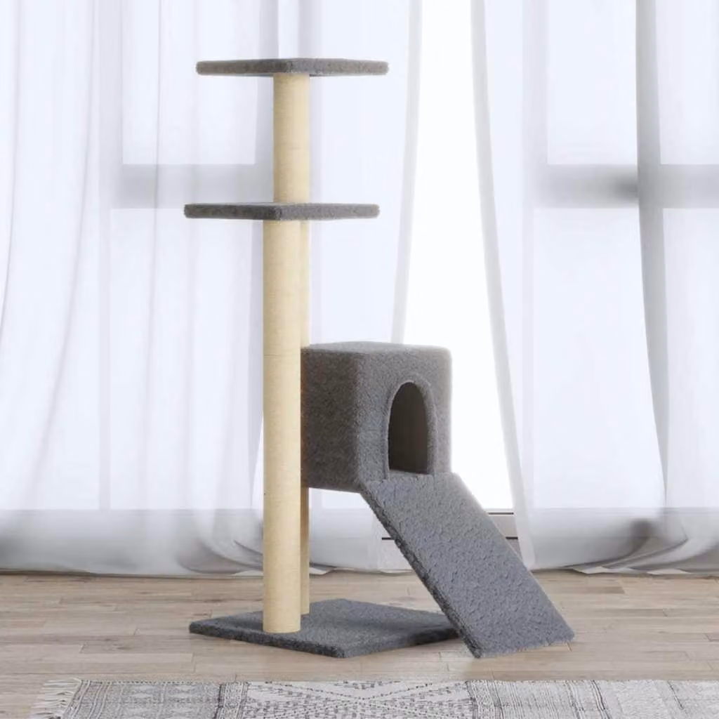 vidaXL Albero per Gatti con Tiragraffi in Sisal Grigio Altezza: 92 cm