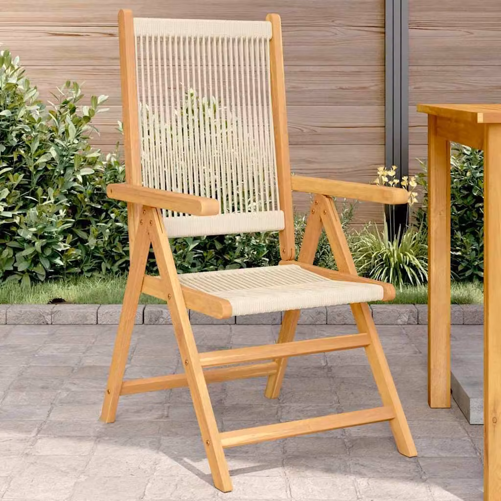 Set di 2 sedie pieghevoli vidaXL in legno di acacia e polipropilene beige, impilabili e con braccioli