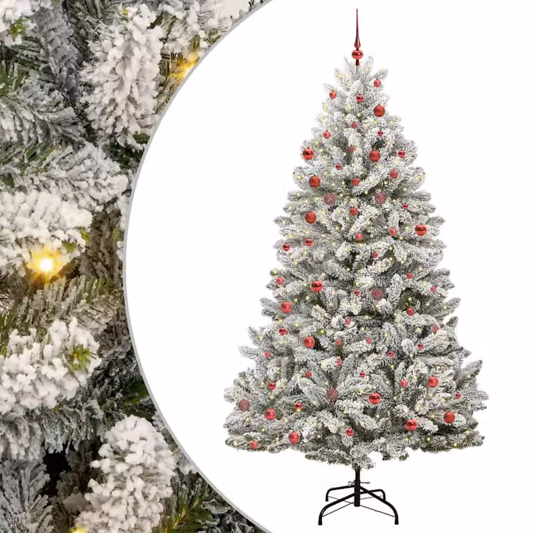 Albero di Natale artificiale moderno vidaXL verde e bianco con 300 LED bianco caldo in PVC e metallo, Altezza: 210 cm