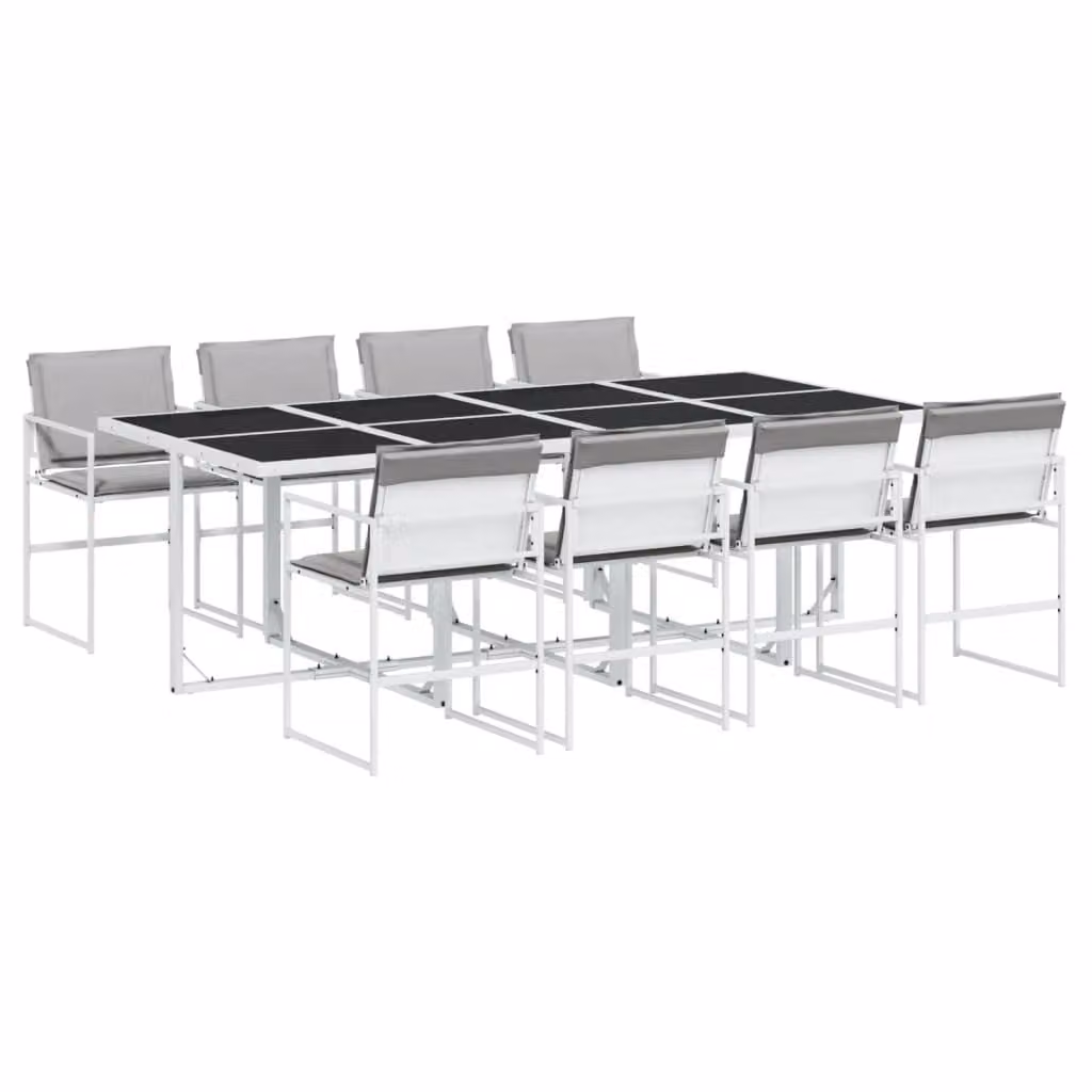 Set da Pranzo da Giardino 9 pz con Cuscini Bianco in Textilene