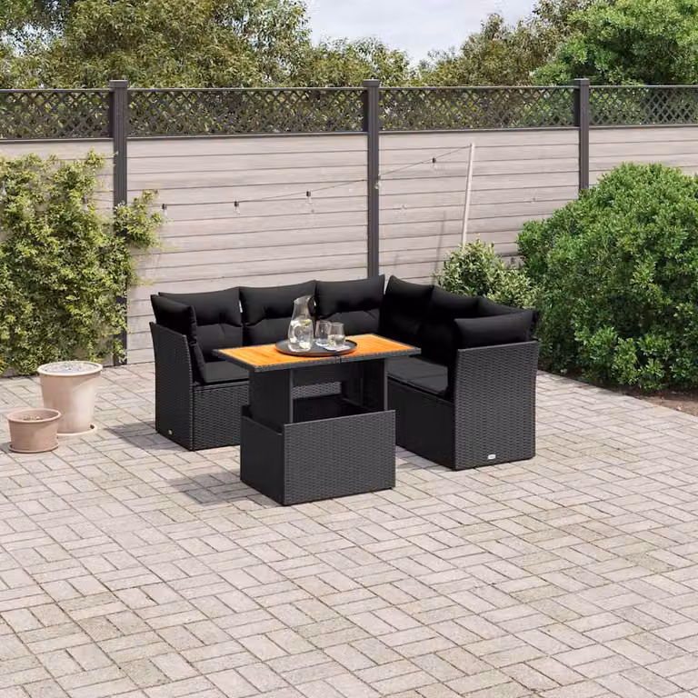vidaXL Set Divani da Giardino a L 5 pz con Tavolino in Polyrattan e Legno di Acacia Nero