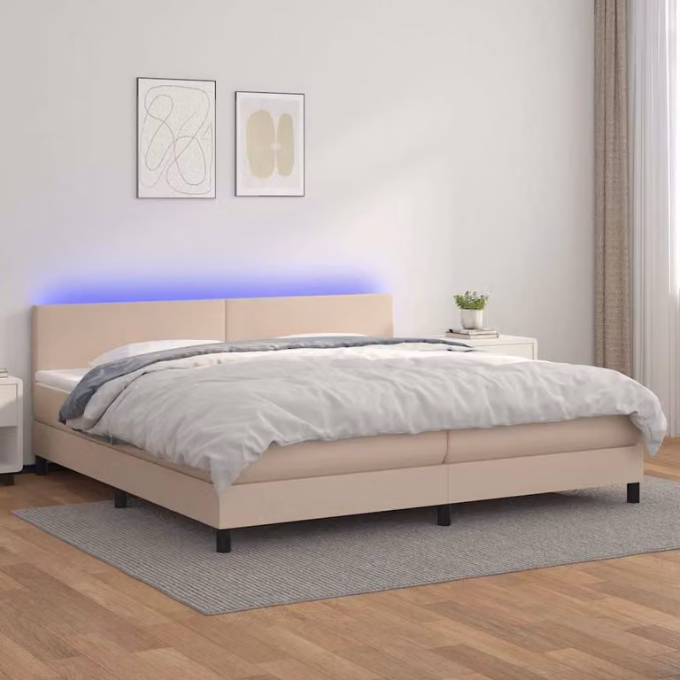 Letto con giroletto, materasso a molle e illuminazione LED vidaXL, colore cappuccino, L 200 cm x P 200 cm