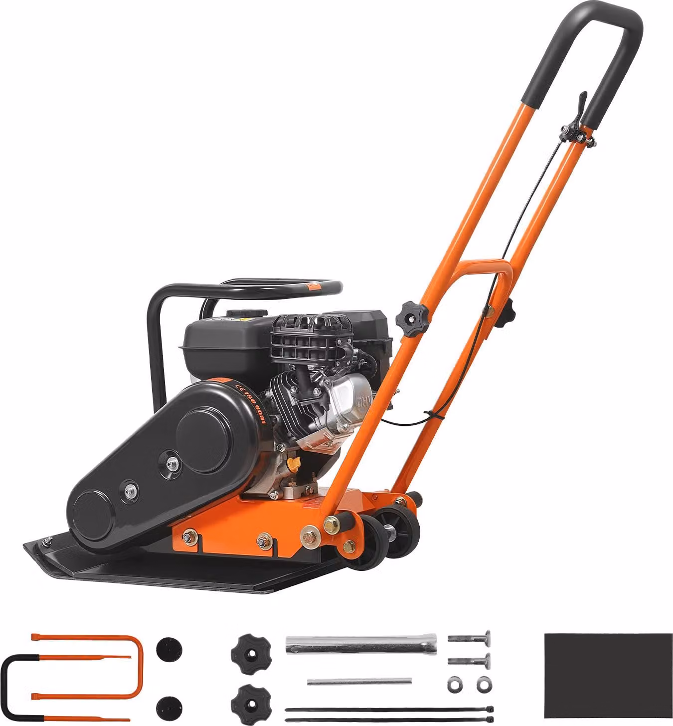 SucceBuy Piastra vibrante a benzina, motore da 6,5 CV (196 CC), 5600 giri/min, pressione di compattazione 10,5 kN, piastra 510x370 mm, macchina manuale per lavori di pavimentazione, compattazione di asfalto e fondamenta