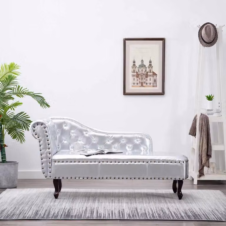 Sedia a Sdraio vidaXL in Similpelle Argento con Struttura in Legno