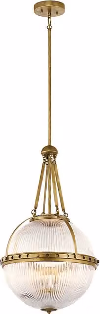 Lampadario a sospensione moderno Aster KICHLER con 3 luci in vetro trasparente e ottone naturale, attacco E14