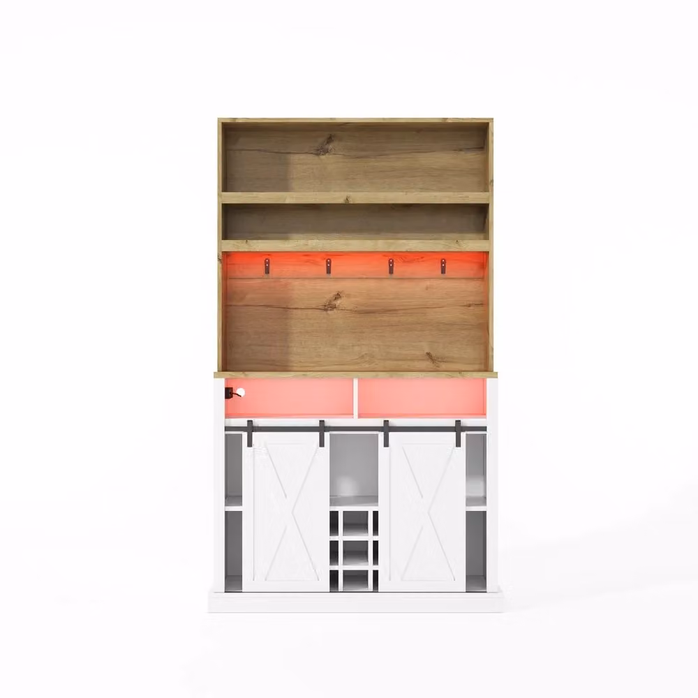 Mobile da cucina alto Minimal bianco con LED, portavini e vetrina, H: 191 cm, L: 40 cm, P: 54 cm – 2