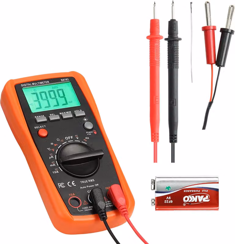 SucceBuy multimetro digitale, tester di corrente voltmetro TRMS DC/AC da 4000 unità, multimetro automatico per la misurazione di corrente, tensione, resistenza, capacità, temperatura, diodi, continuità e duty cycle